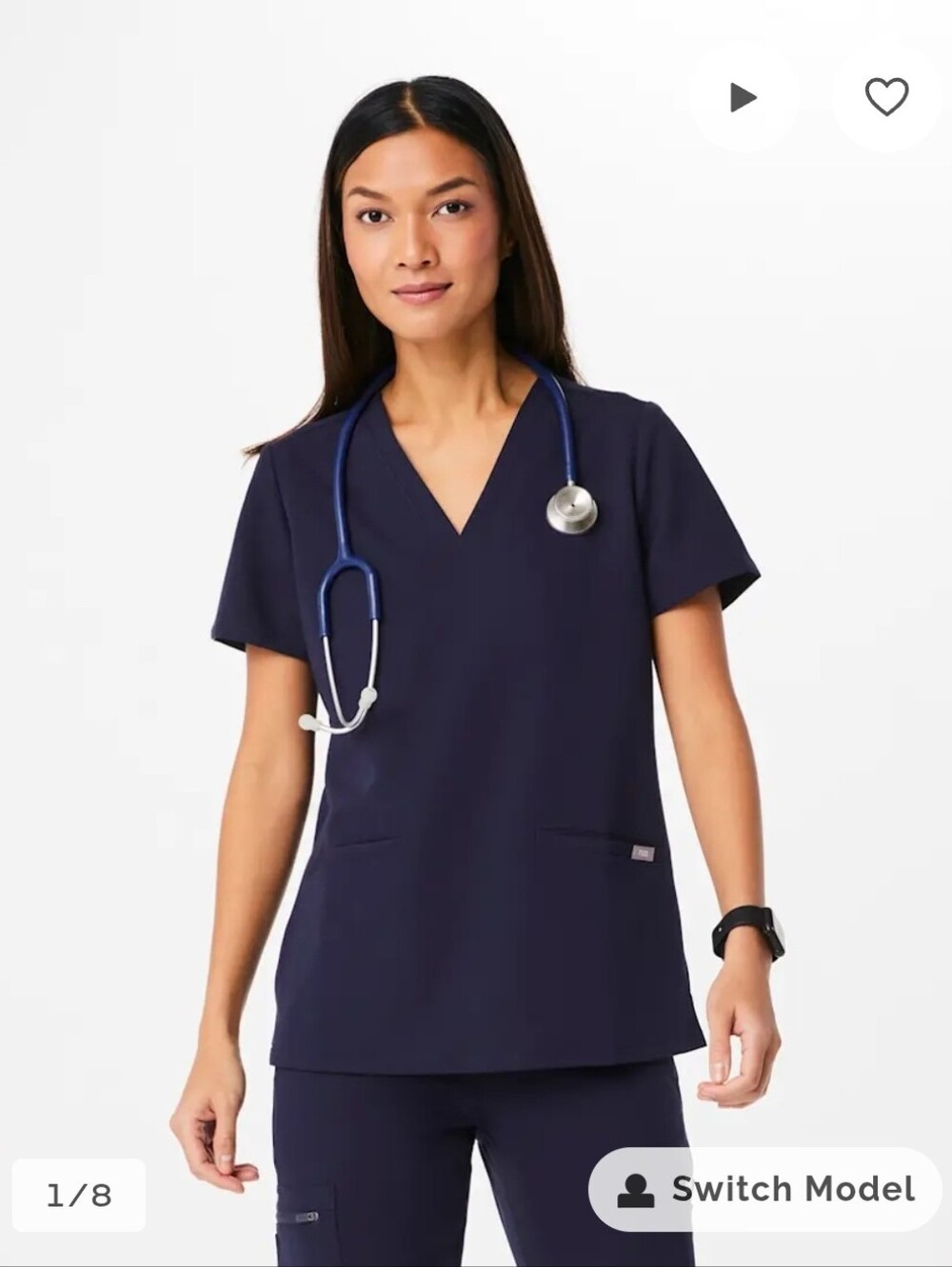 FIGS Navy V-Neck Short Sleeve Scrub Top